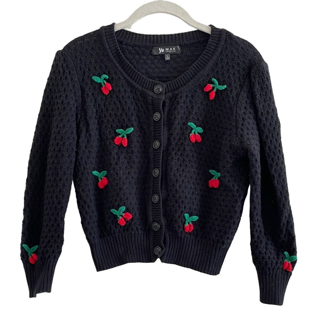 V. Max Black Cherry Embroidered Cardigan